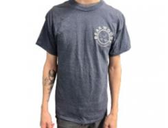 grey T-shirt with bear woods logo on the front and back